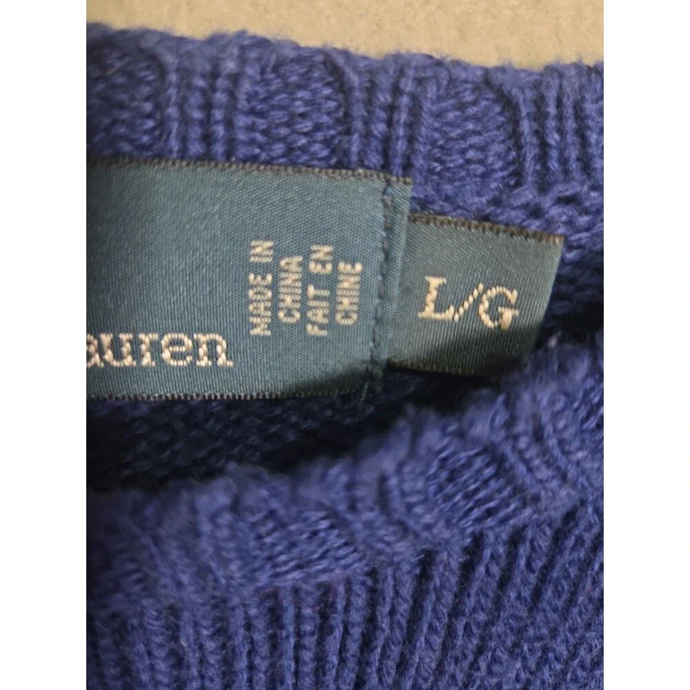 Vtg Polo Ralph Lauren Sweater Mens L Navy Crewneck Cotton Red Pony Preppy